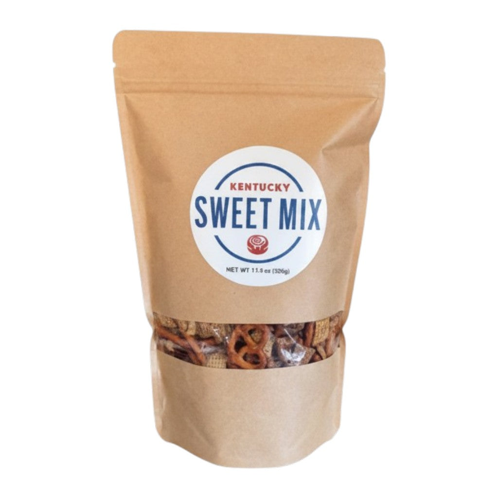 Front view of Kentucky Sweet Mix 11.5 oz. bag showing sweet cinnamon snack mix packaging