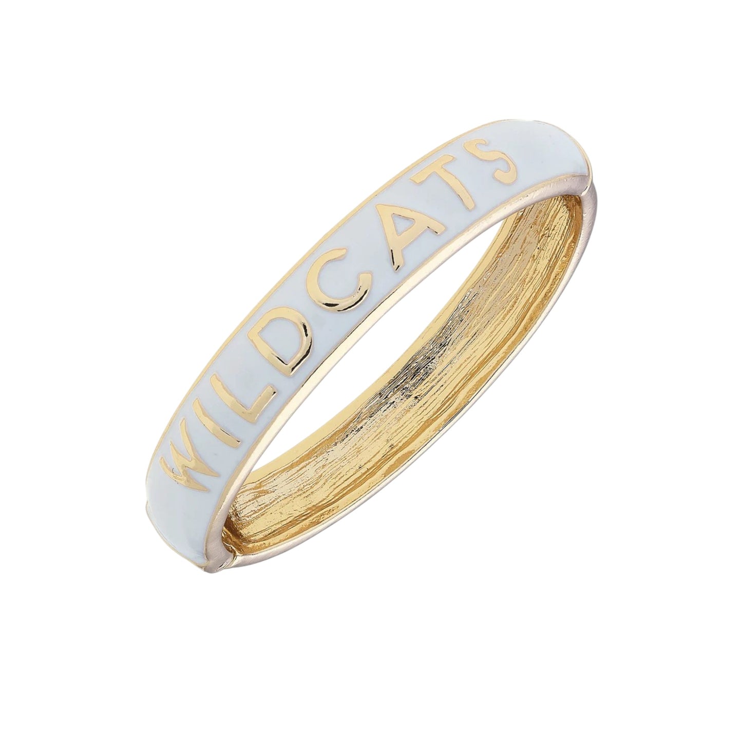 Gold and white ring with 'WILDCATS' engraving on a white background