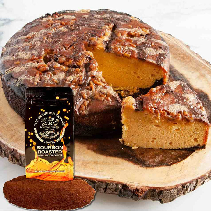 Large 10" Bourbon Barrel Cake + Ted’s The Bourbon Coffee (10 oz) - A Taste of Kentucky