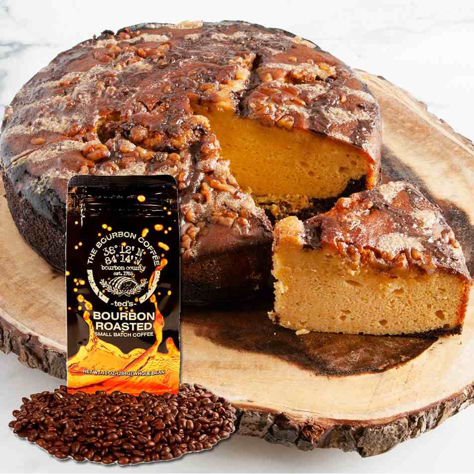 Large 10" Bourbon Barrel Cake + Ted’s The Bourbon Coffee (10 oz) - A Taste of Kentucky