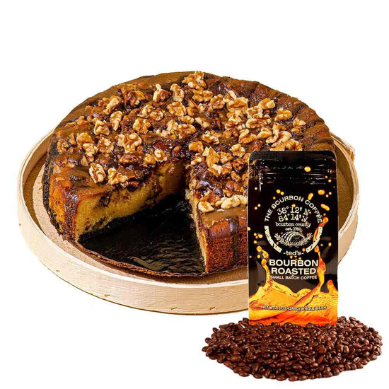 Large 10" Bourbon Barrel Cake + Ted’s The Bourbon Coffee (10 oz) - A Taste of Kentucky