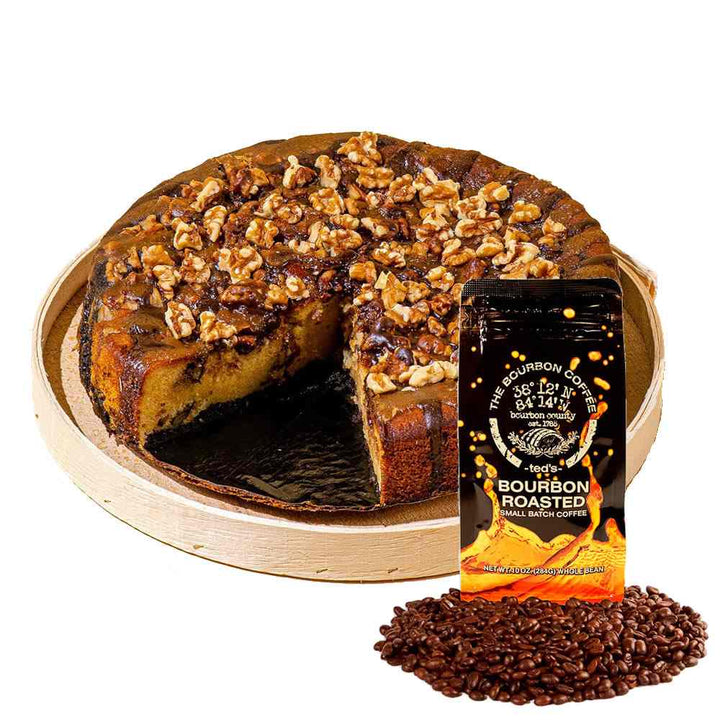 Large 10" Bourbon Barrel Cake + Ted’s The Bourbon Coffee (10 oz) - A Taste of Kentucky