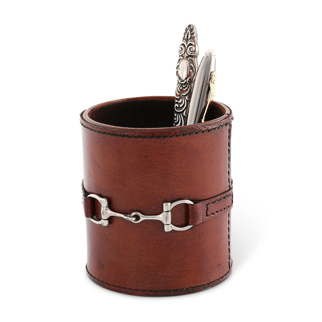 Leather Pewter Stirrup Accent Pen Holder - A Taste of Kentucky