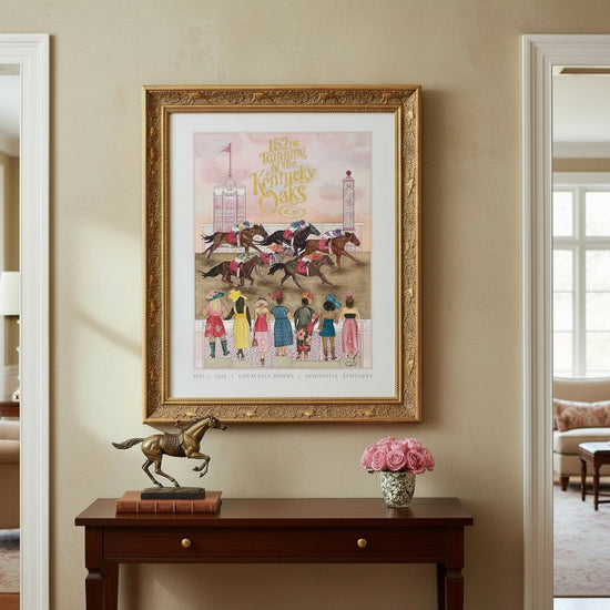 152nd Kentucky Oaks limited-edition print featuring gold foil accents and vibrant lily imagery.