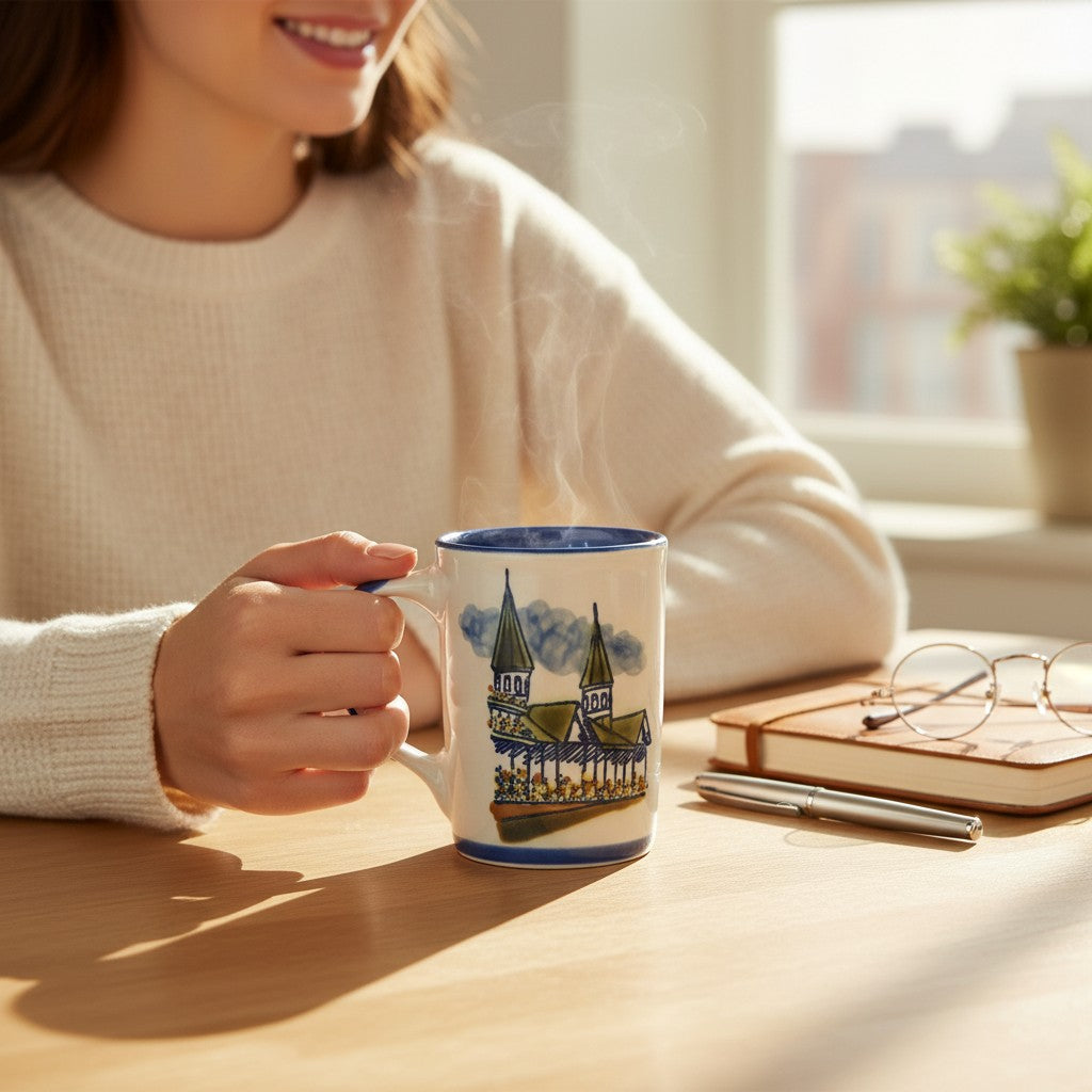 Louisville Stoneware 14 oz Twin Spires Mug | Hand-Painted Churchill Downs Coffee Mug - A Taste of Kentucky