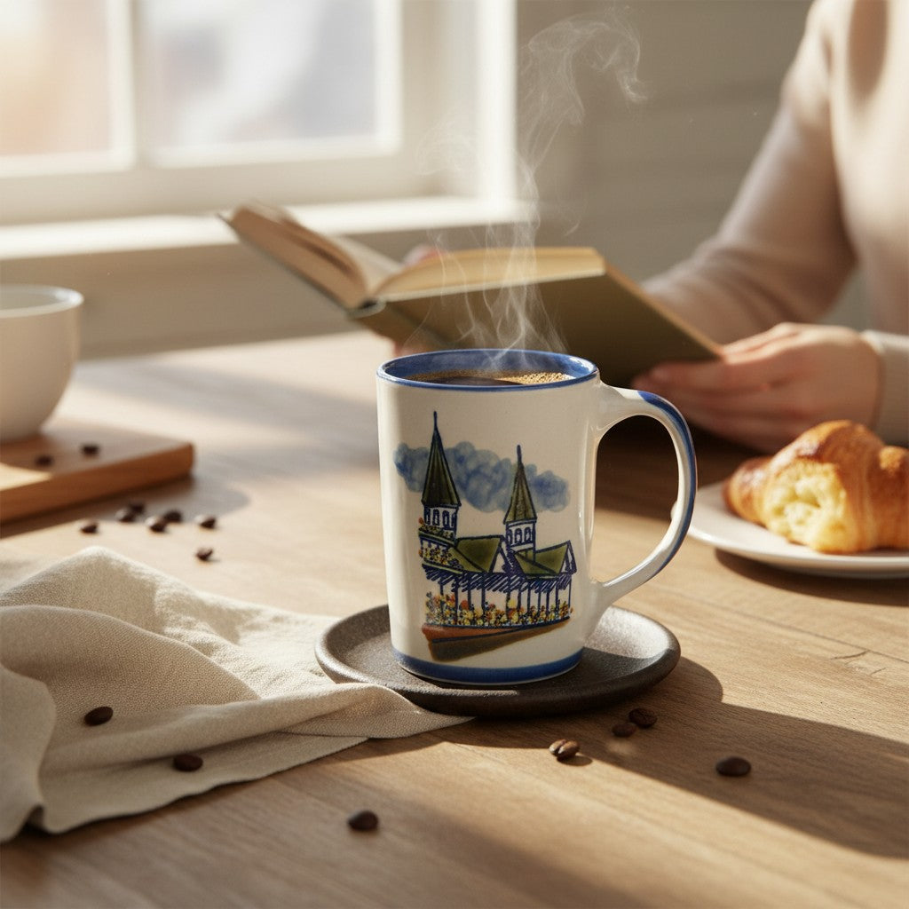 Louisville Stoneware 14 oz Twin Spires Mug | Hand-Painted Churchill Downs Coffee Mug - A Taste of Kentucky
