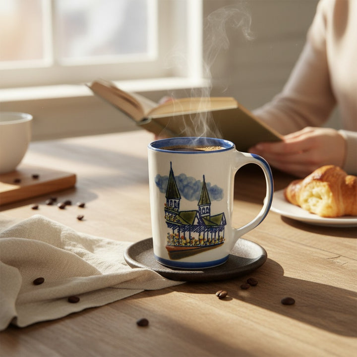 Louisville Stoneware 14 oz Twin Spires Mug | Hand-Painted Churchill Downs Coffee Mug - A Taste of Kentucky