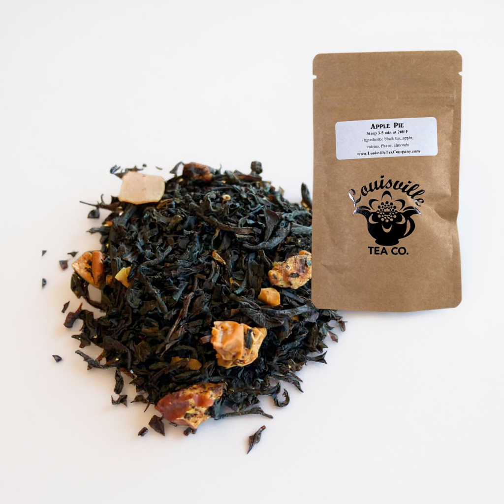 The Louisville Tea Co. "Apple Pie" flavored loose leaf tea in its 50g resealable pouch.
