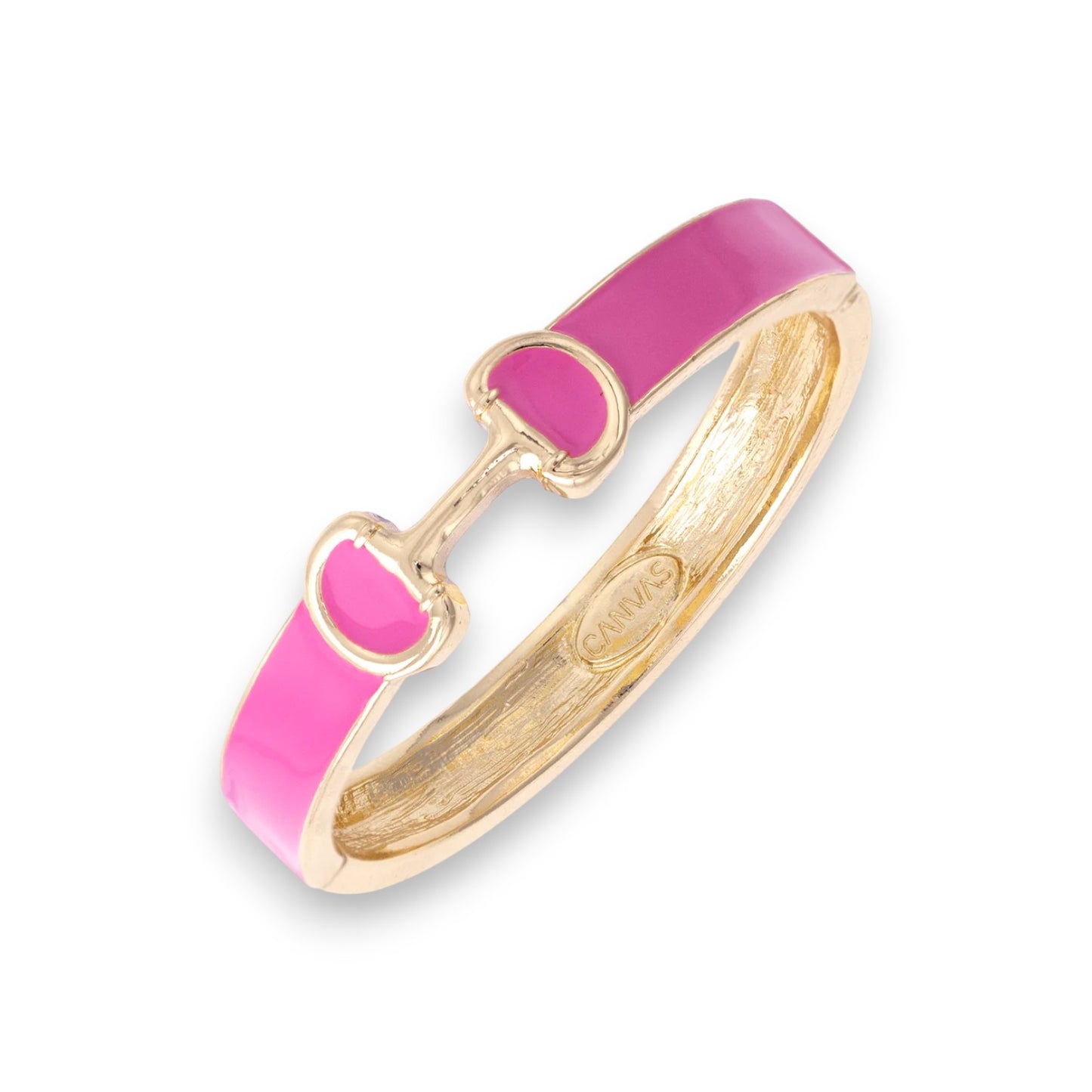 Close-up of the Majesty Horsebit Bangle in soft pink enamel.