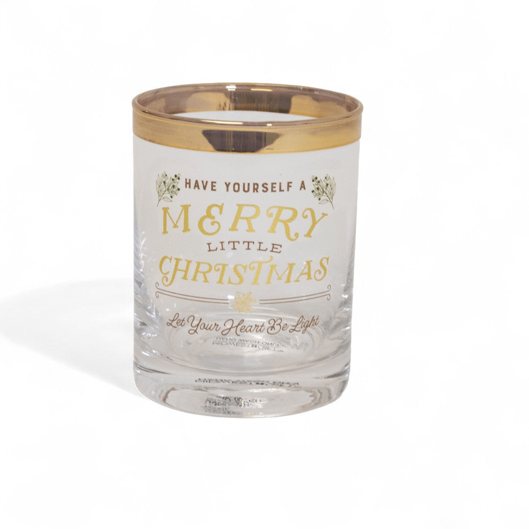 The "Merry Little Christmas" tumbler with elegant gold script.