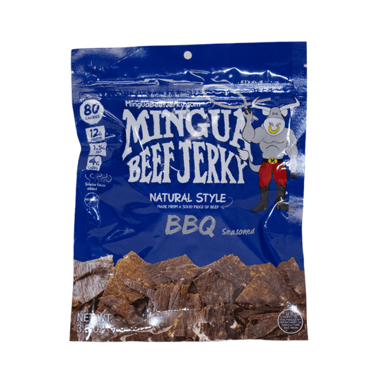 Mingua Beef Jerky BBQ seasoning package on a white background