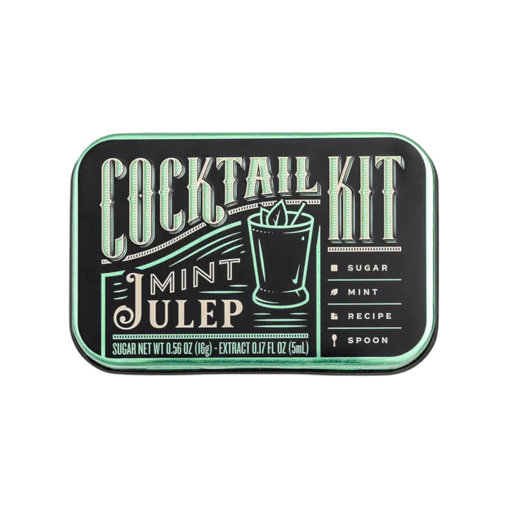 The Mint Julep Cocktail Kit shown in its compact, travel-friendly tin.