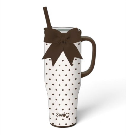 Swig Life Mocha Dots Collection | Insulated Mega Mug 40oz, Party Cup Sipper 14oz, Party Cup 24oz, Travel Mug 22oz, or Iced Cup Coolie