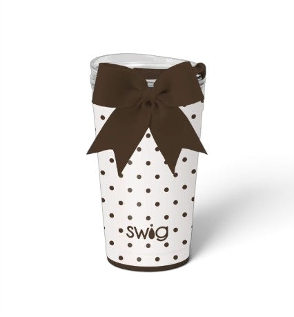 Swig Life Mocha Dots Collection | Insulated Mega Mug 40oz, Party Cup Sipper 14oz, Party Cup 24oz, Travel Mug 22oz, or Iced Cup Coolie