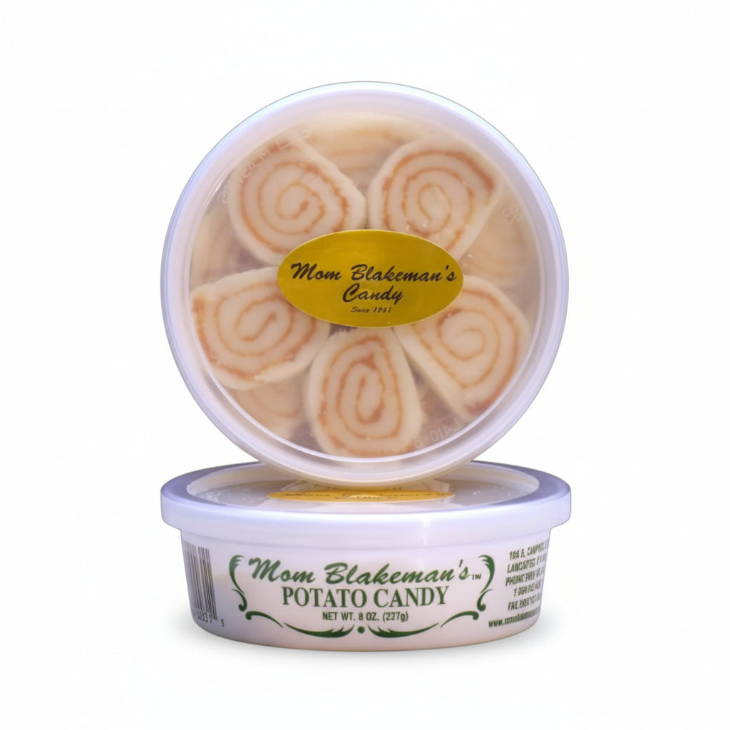 The 8oz tub of Mom Blakeman's Potato Candy.