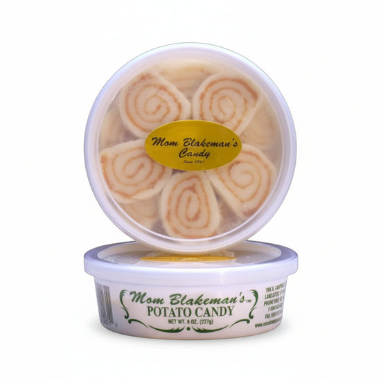 The 8oz tub of Mom Blakeman's Potato Candy.