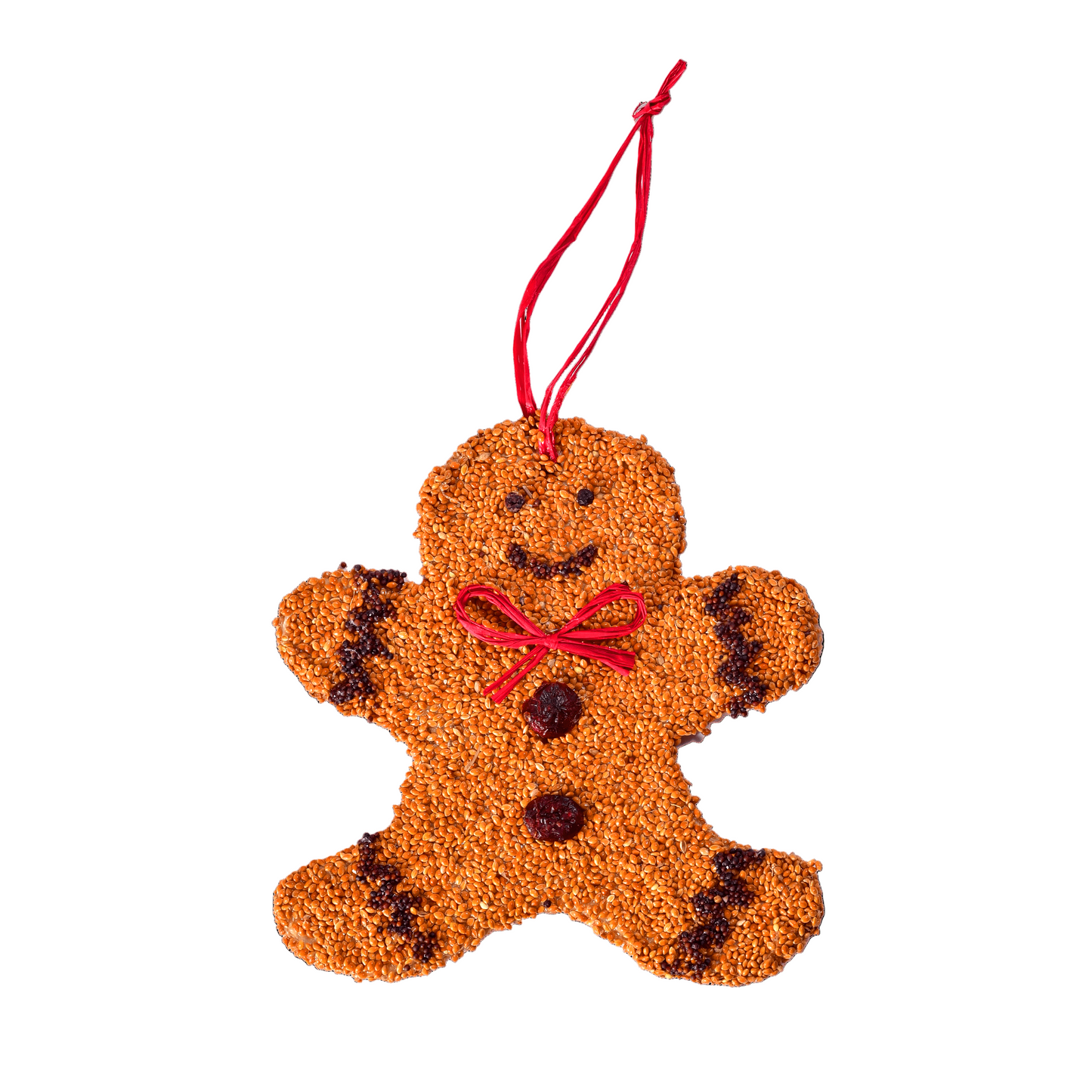 The Gingerbread Man Christmas Cookie bird seed ornament on a white background.
