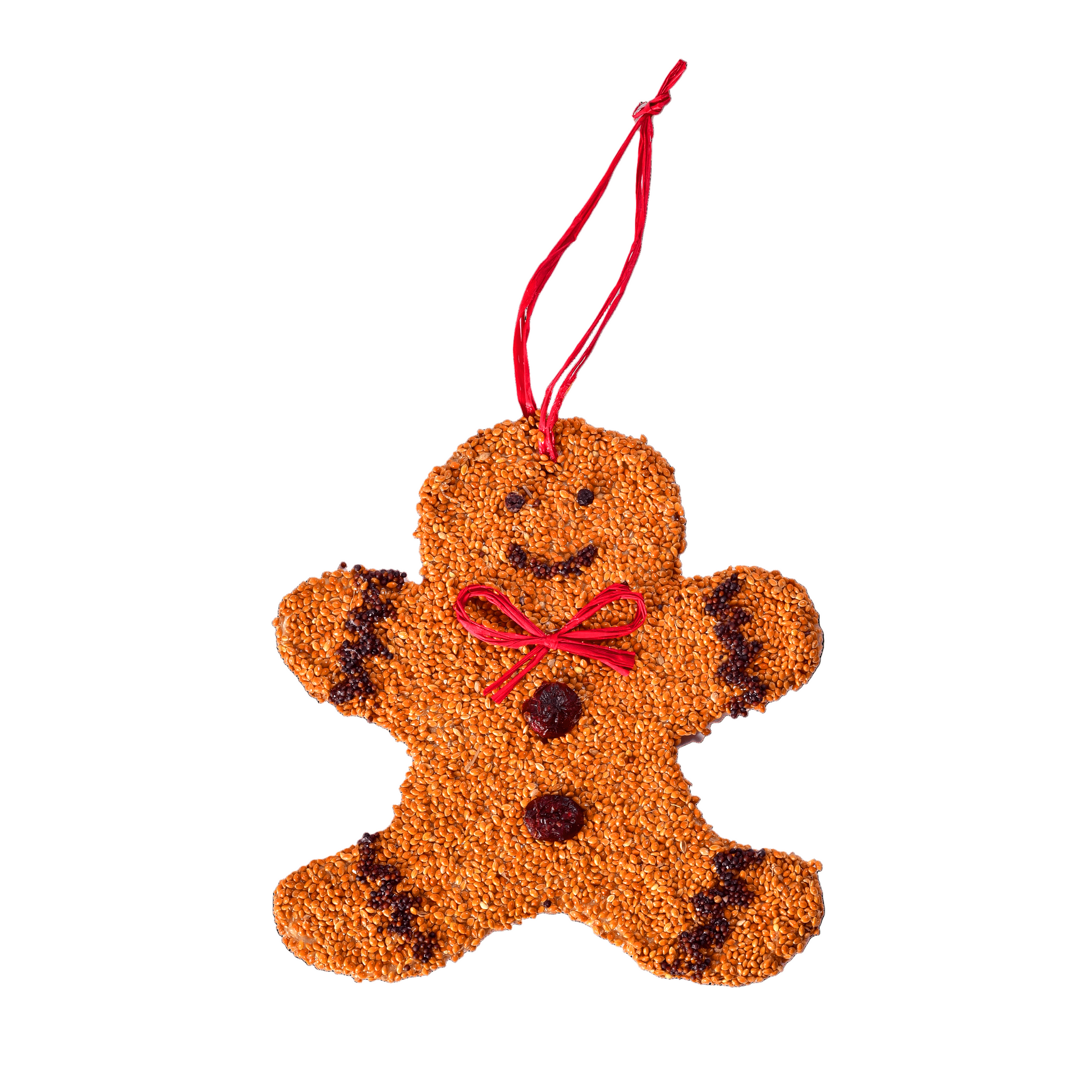 The Gingerbread Man Christmas Cookie bird seed ornament on a white background.