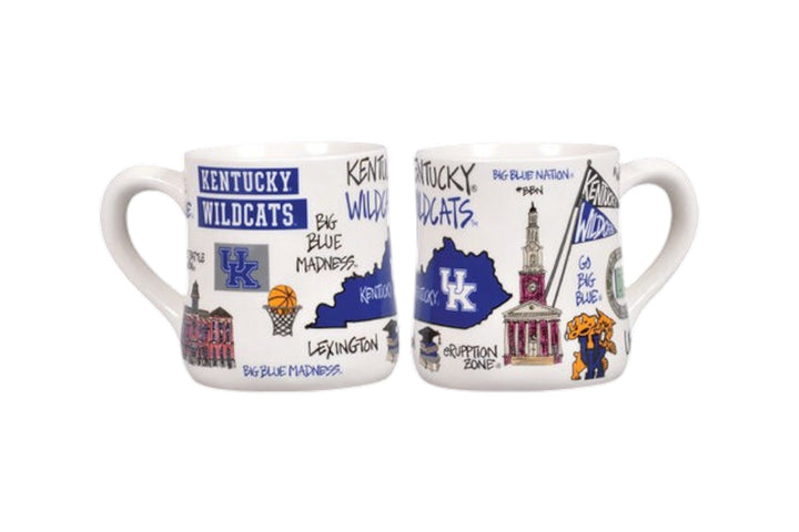 Two Kentucky Wildcats-themed mugs on a white background