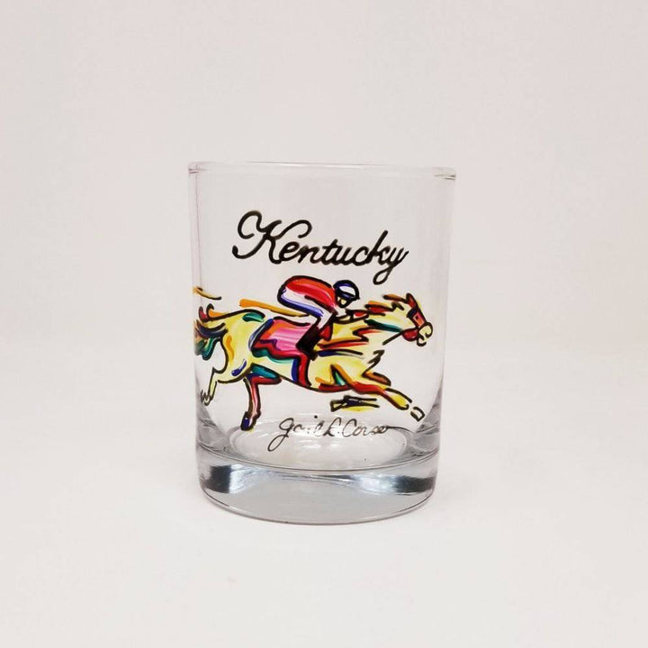 Multi - Color Horse & Jockey Rocks Glass by Gail Corso - A Taste of Kentucky