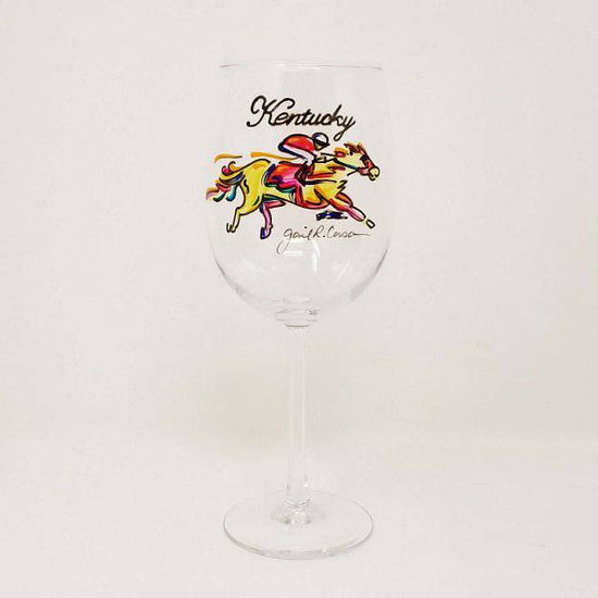 Multi - Color Horse & Jockey Wine Glass by Gail Corso - A Taste of Kentucky