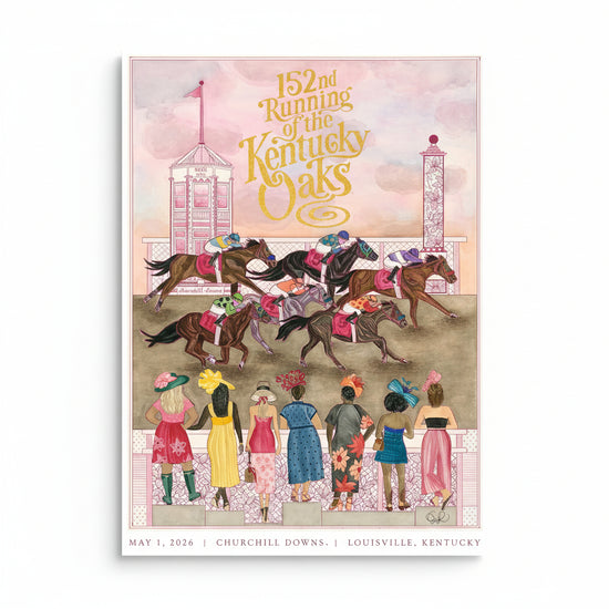 Front view of the 152nd Kentucky Oaks limited-edition print featuring gold foil accents and vibrant lily imagery.