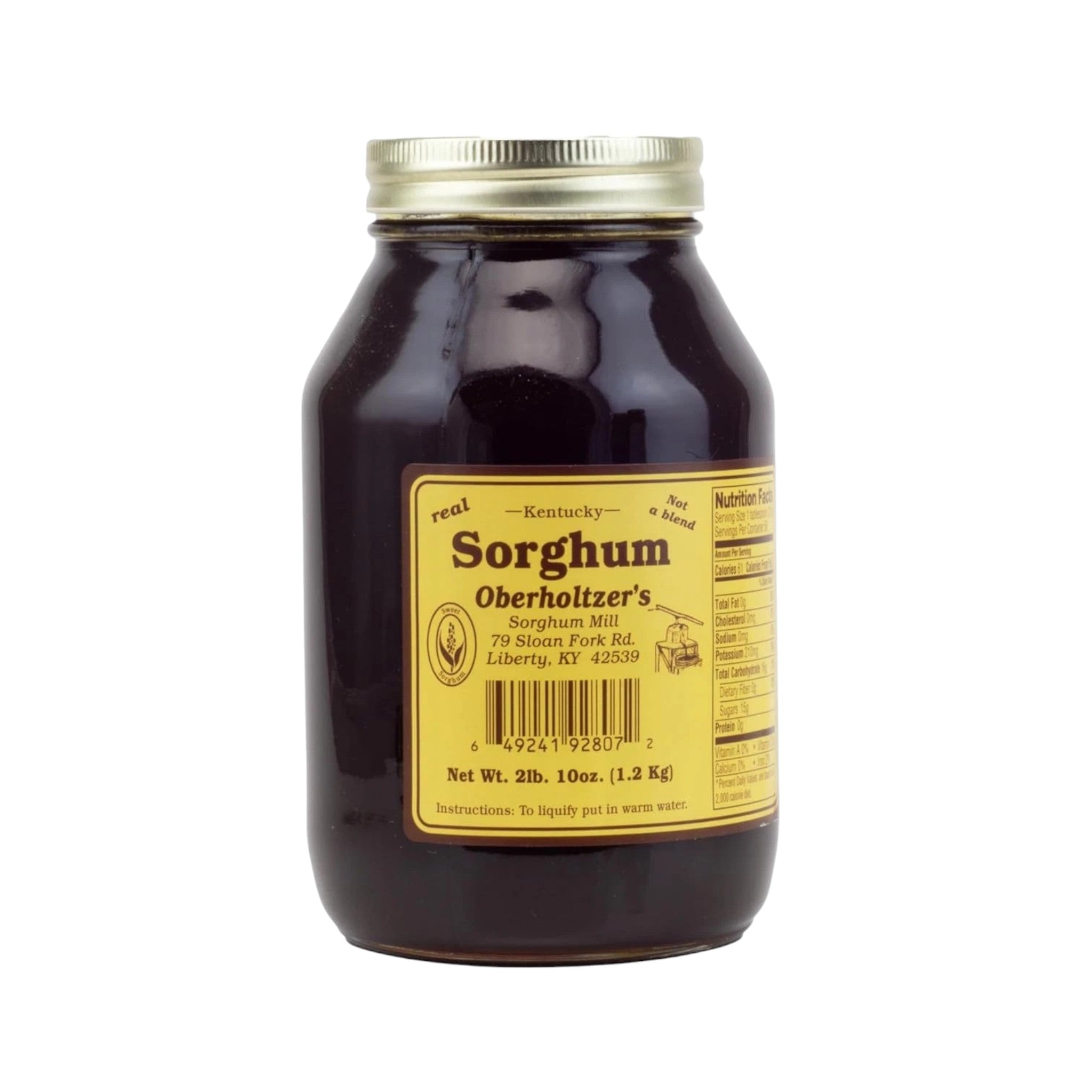 Jar of Oberholtzer's Sorghum on a white background