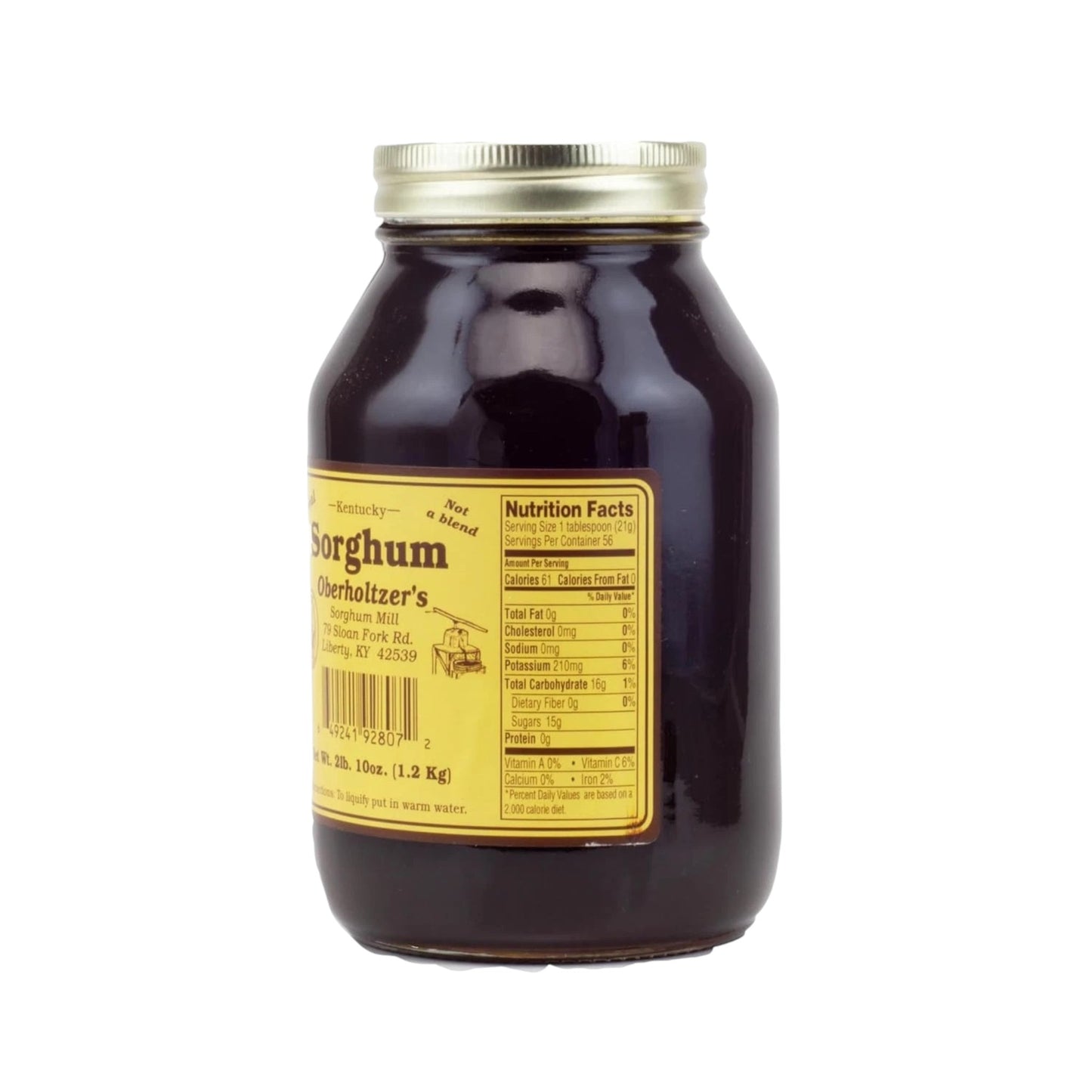 Jar of sorghum with a label on a white background