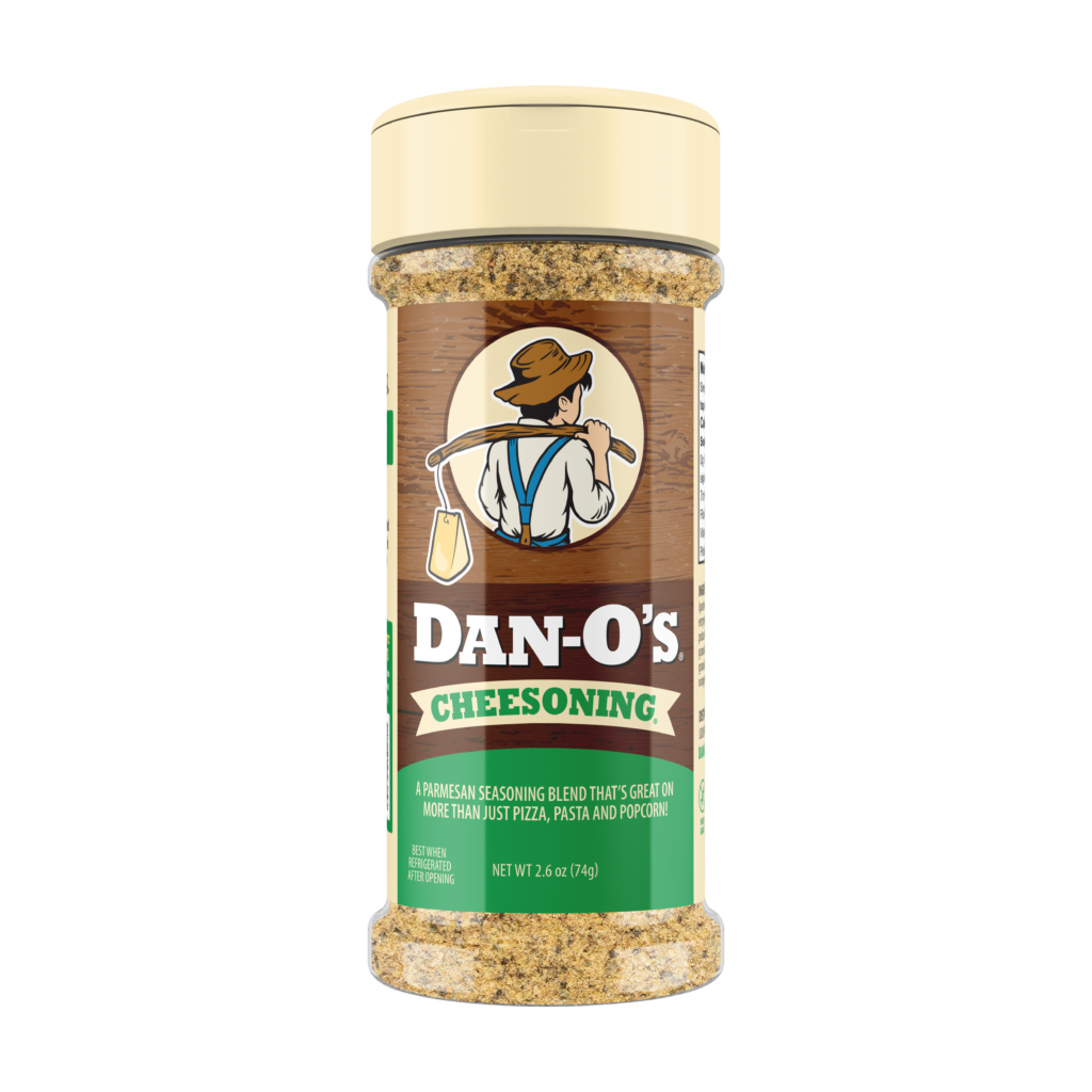 Dan-O's Cheesening seasoning blend container on a white background