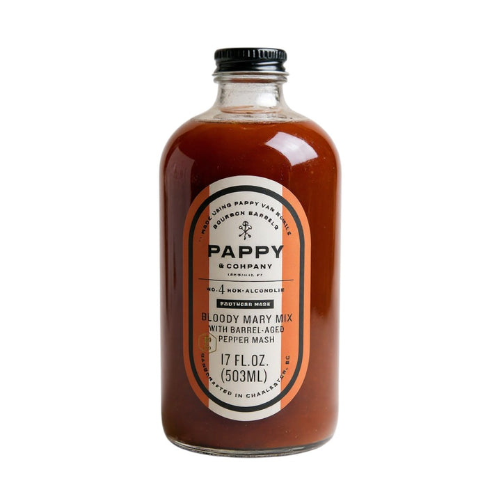 Bottle of Pappy Bloody Mary mix on a white background