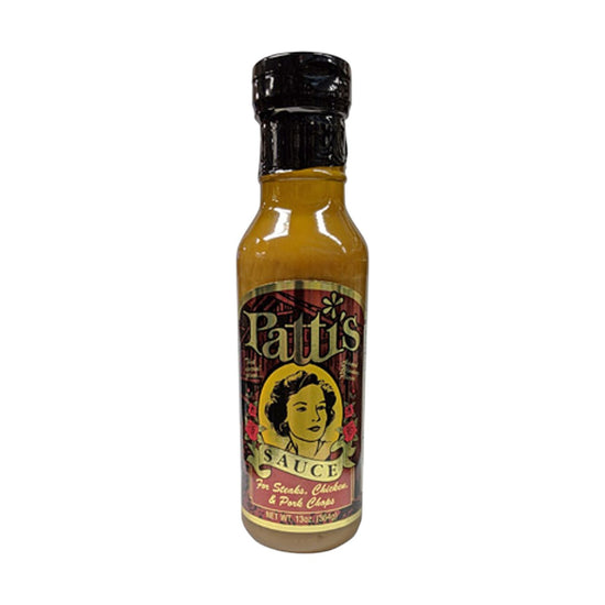 Bottle of Patti's Sauce with a colorful label on a white background