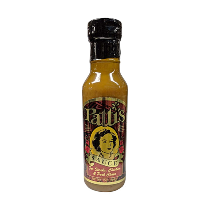 Bottle of Patti's Sauce with a colorful label on a white background