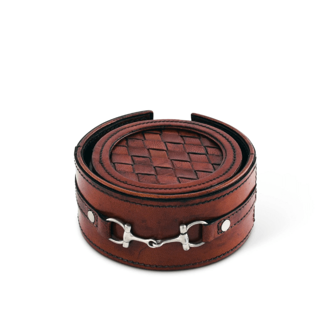 Premium Genuine Leather Coaster Set Bit - Set of 6 - A Taste of Kentucky