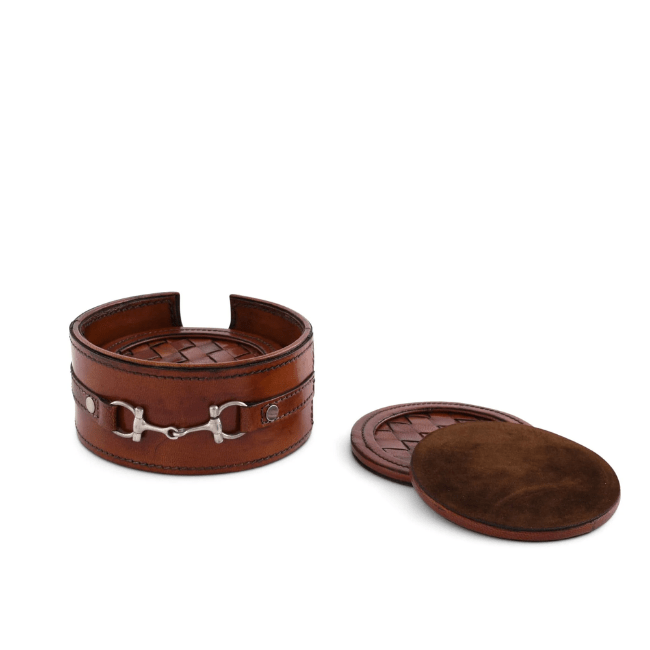 Premium Genuine Leather Coaster Set Bit - Set of 6 - A Taste of Kentucky