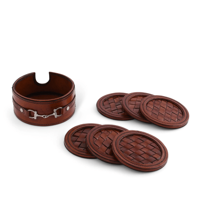 Premium Genuine Leather Coaster Set Bit - Set of 6 - A Taste of Kentucky