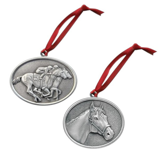 Horse Racing Pewter Ornament | Racehorse or By A Nose Design