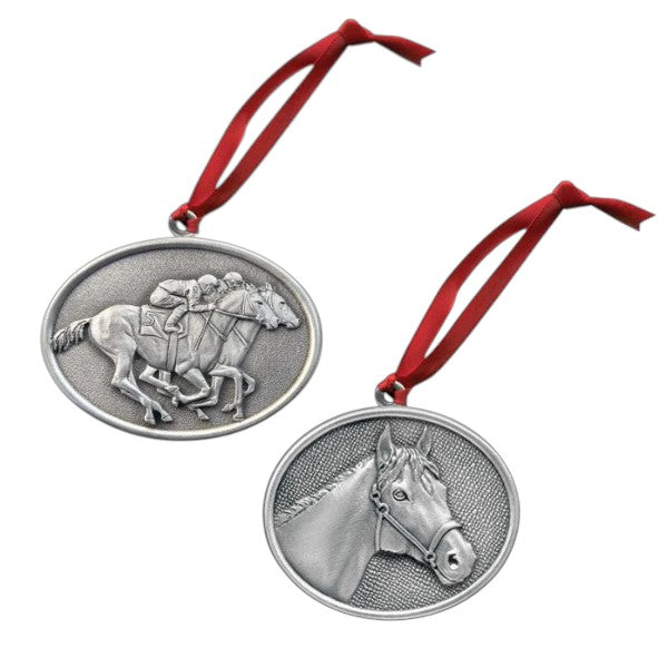 Horse Racing Pewter Ornament | Racehorse or By A Nose Design