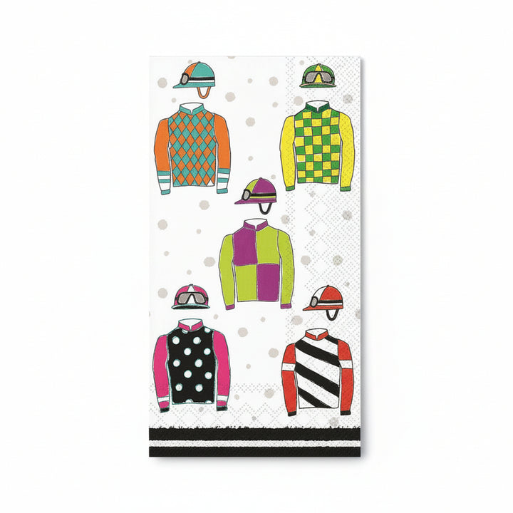 Racing Silks paper guest towels with a colorful racing silks design, perfect for Kentucky Derby parties and buffet tables.
