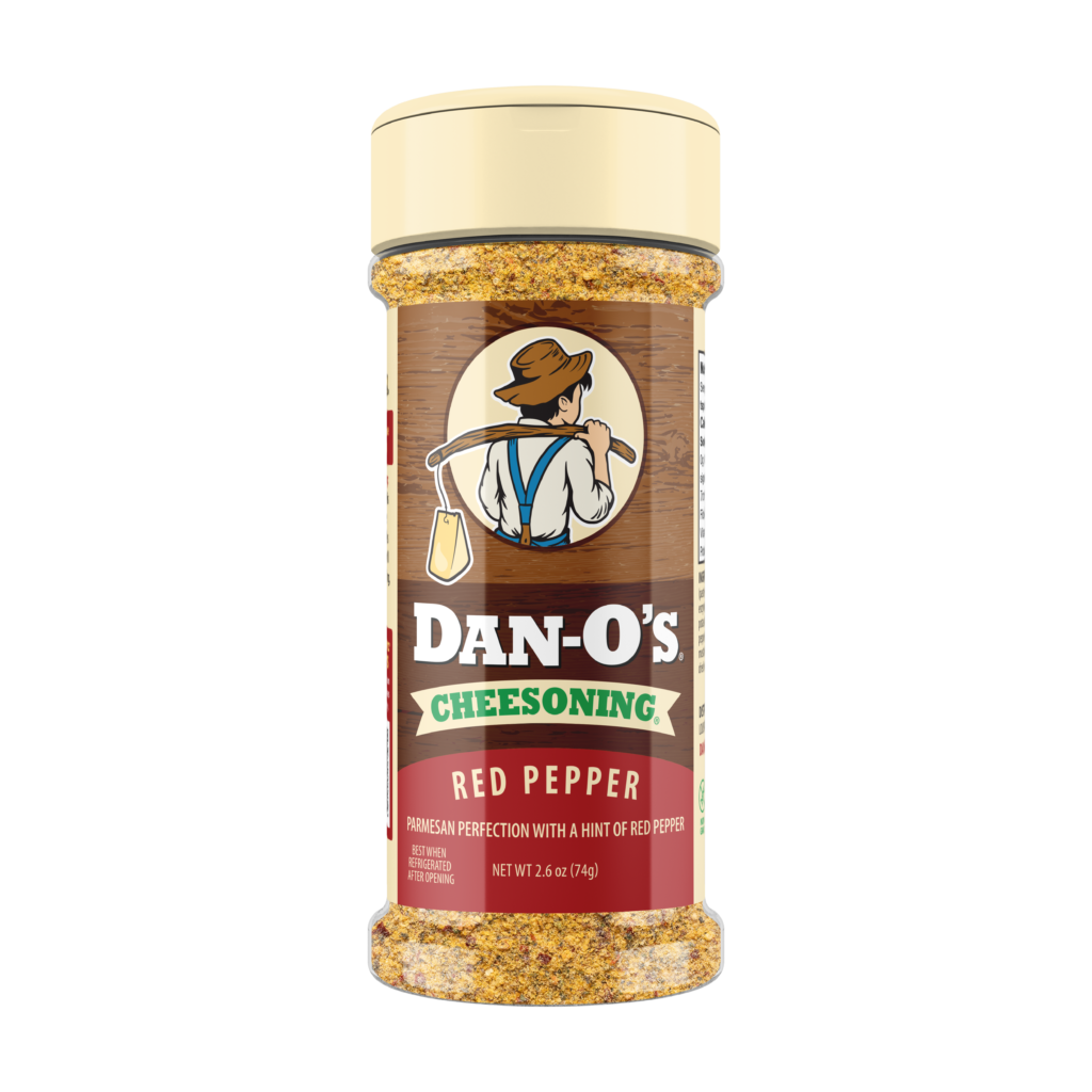 Dan-O's Cheesening Red Pepper seasoning container on a white background