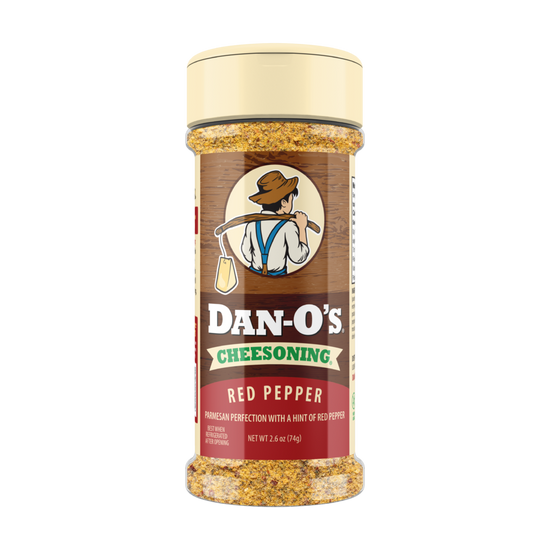 Dan-O's Cheesening Red Pepper seasoning container on a white background