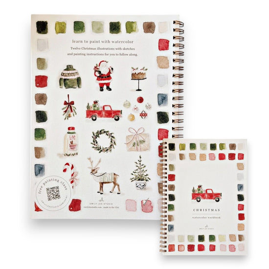 Christmas Watercolor Gift Bag | Workbook, Mini Paint Palette & Brushes
