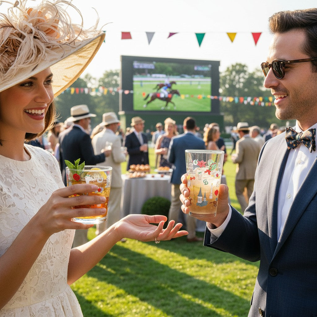 A festive Derby party bar featuring the elegant whimsey rocks glass.