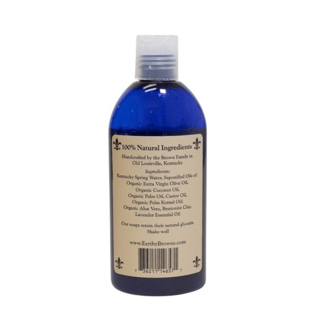 Bottle with blue liquid and white cap on a white background