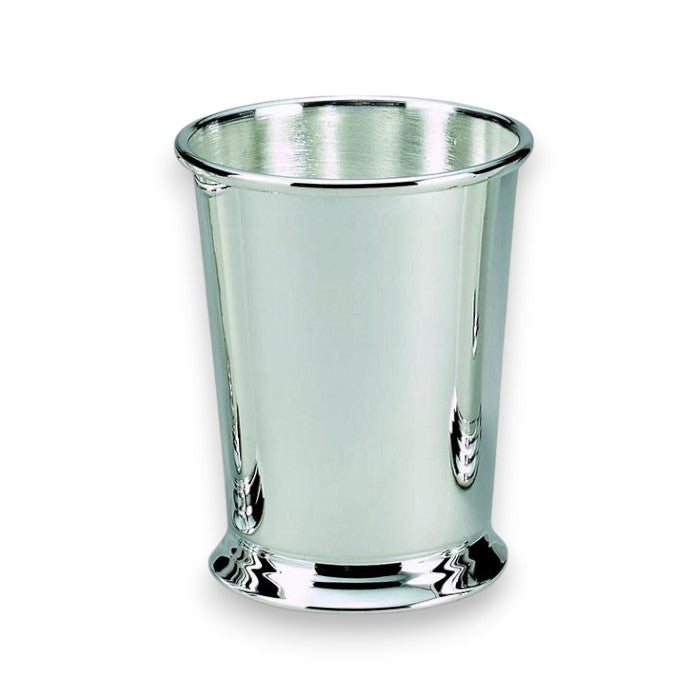 The 11 oz silver-plated mint julep cup with its elegant rolled edge, shown against a clean white background.
