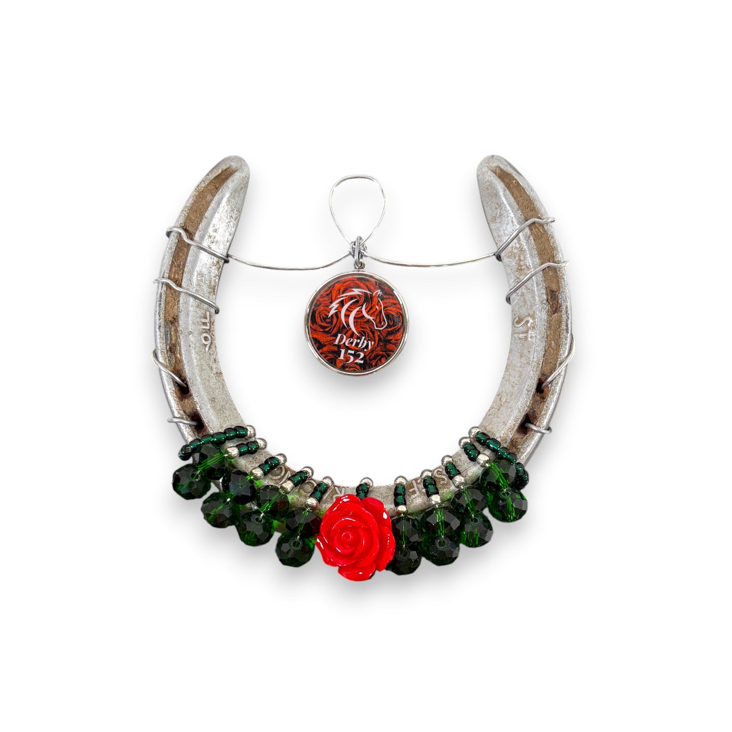  The "Single Rose" style bejeweled horseshoe highlighting a large central rose and the exclusive 152 year charm.