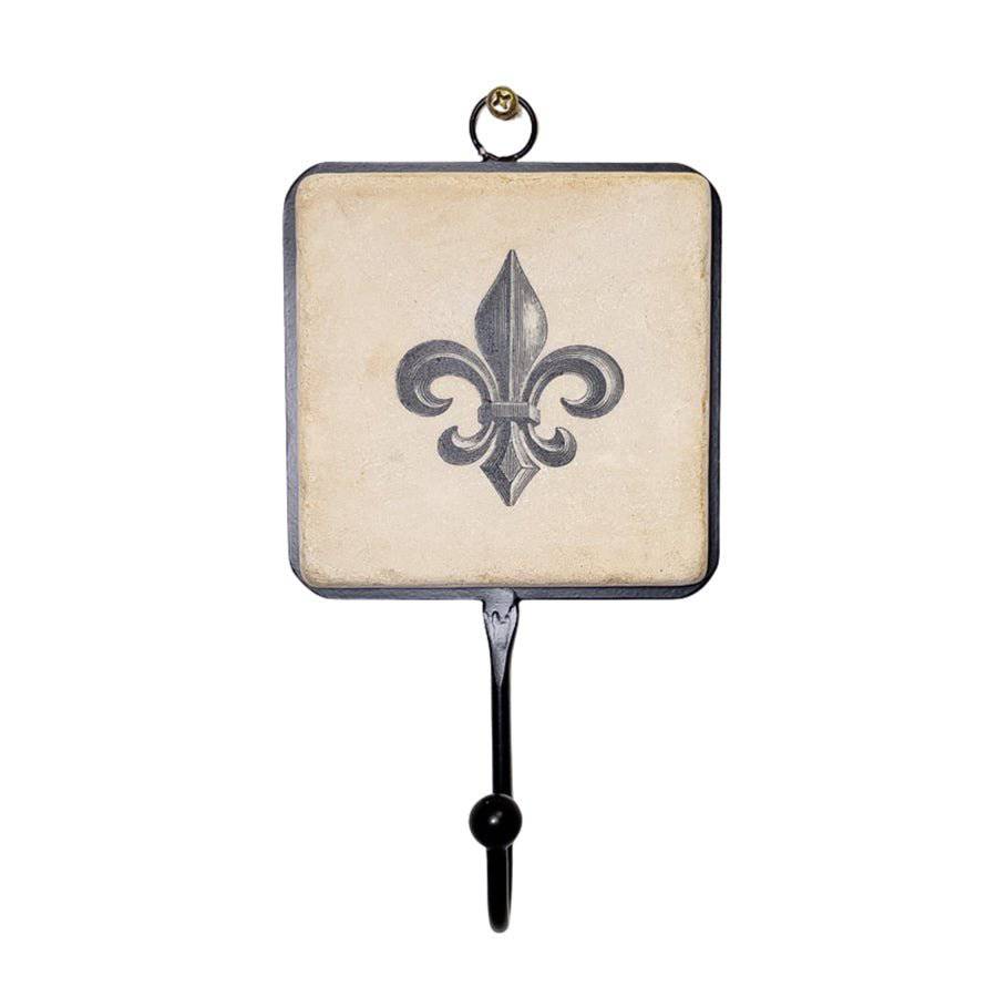 Decorative wall hook with fleur-de-lis design on a white background