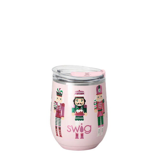 Pink 12oz stemless wine tumbler with Sugar Plum Soldier nutcrackers