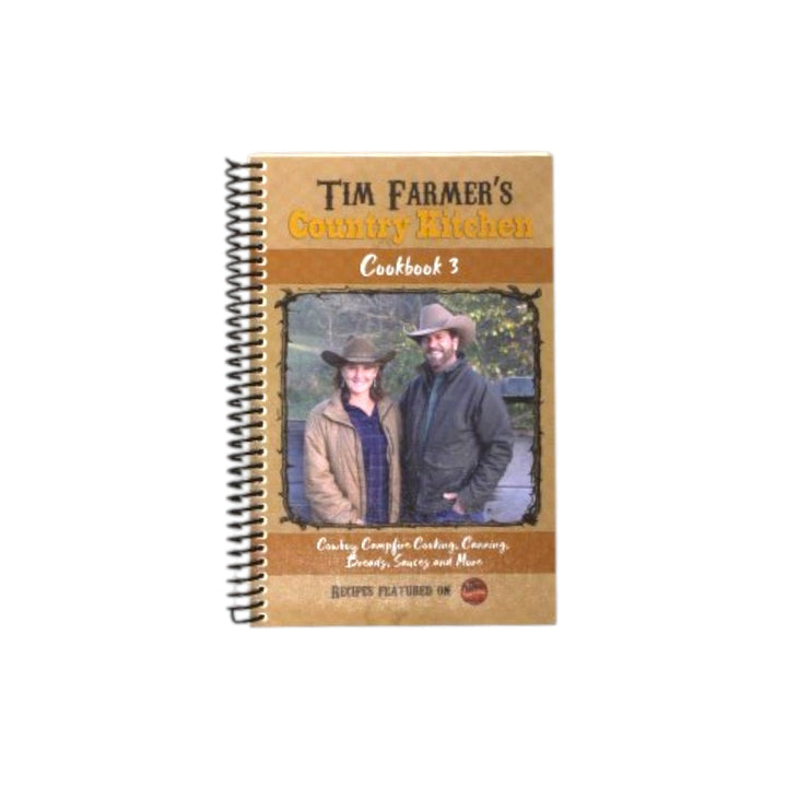 Cookbook titled 'Tim Farmer's Country Kitchen Cookbook 3' with a cover photo of two people on a white background
