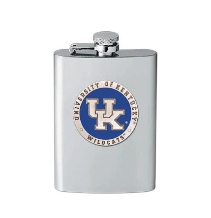 University of Kentucky UK Logo Flask | 8 oz Stainless Steel with Fine Pewter Casting
