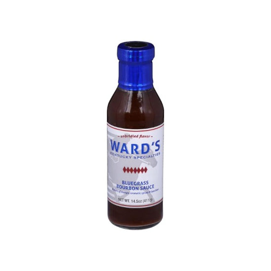 Bottle of Ward's Bluegrass Bourbon Sauce on a white background